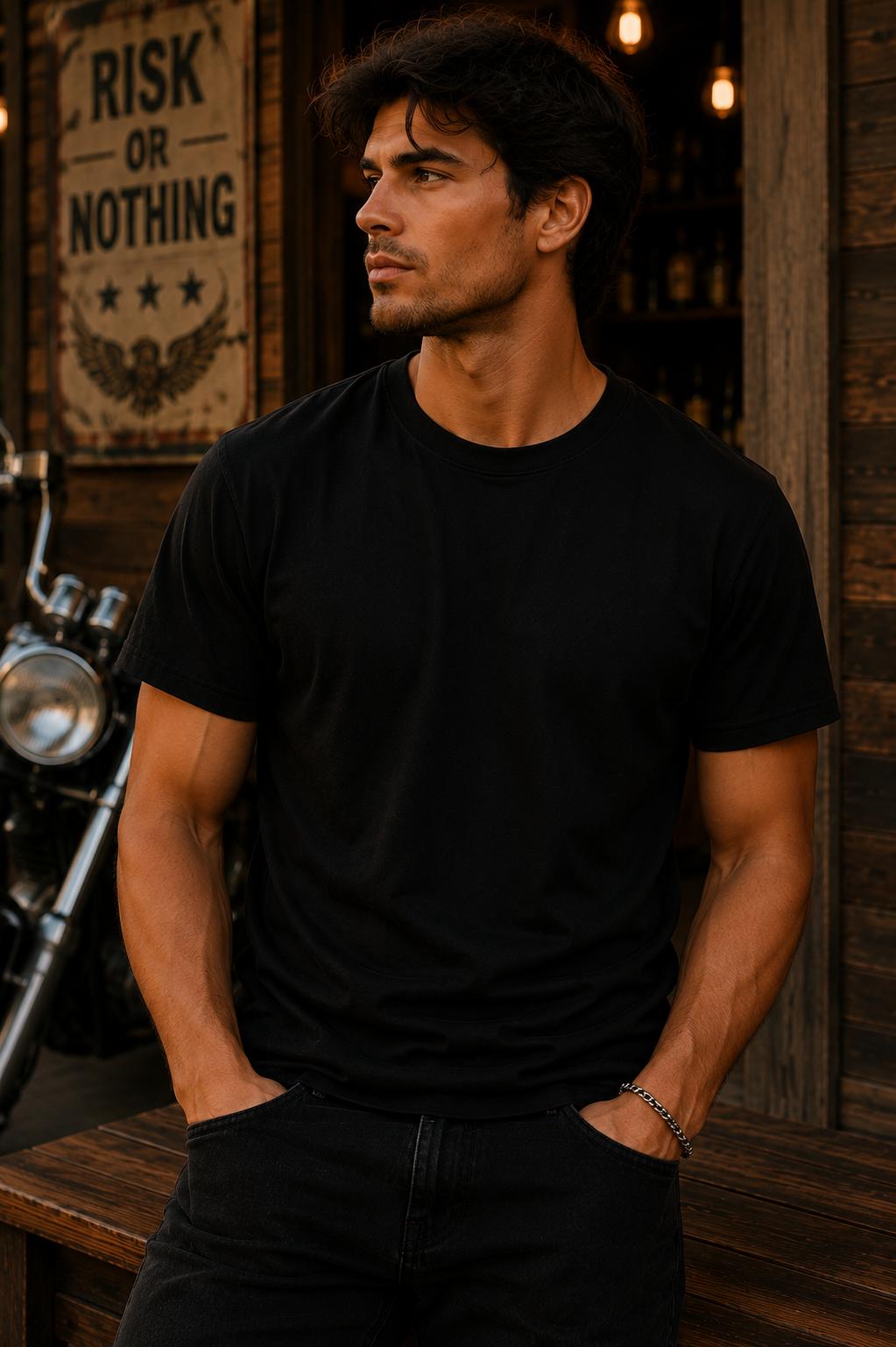 Modello uomo con T-shirt nera